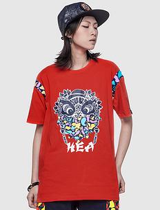 【5折】潮牌原创中国风醒狮元素狮子头印花男女同款短袖T恤